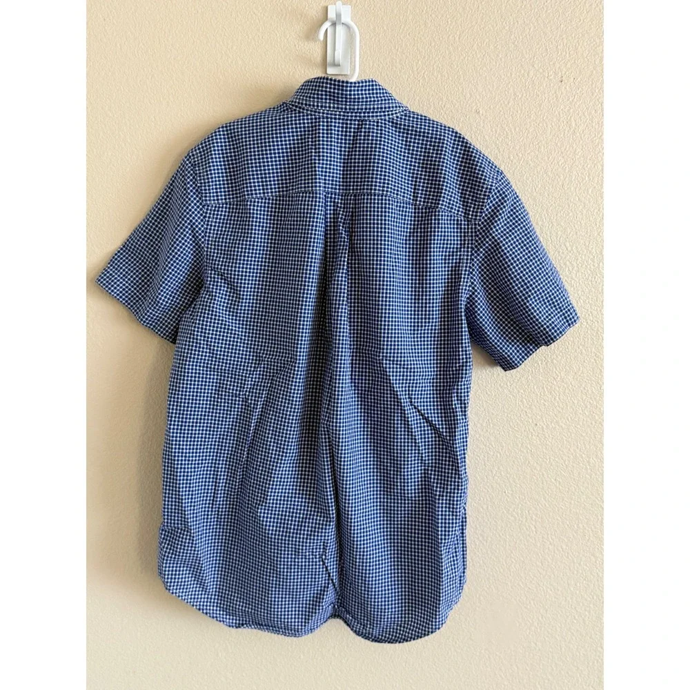 Ralph Lauren Boys Blue Gingham Button-Down Shirt with Red Polo Logo
